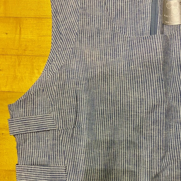 Linen Pinstripe Dress Stripe Blue Chambray Fitted Designer Discontinued Rare Art - Picture 4 of 5